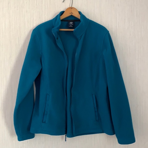 Lands’ End Teal Color Fleece Fall Facket Zipper- Like New - Ladies Large 14-16 - Picture 1 of 15